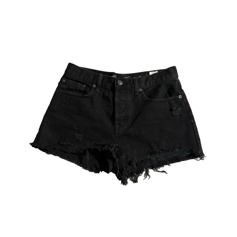 Free People Mid Rise Black Denim Cut off Distressed Shorts Size 28
